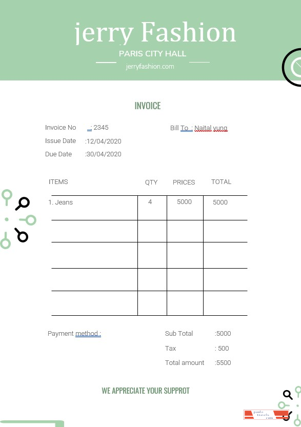 Fashion Store Invoice Template PSD template